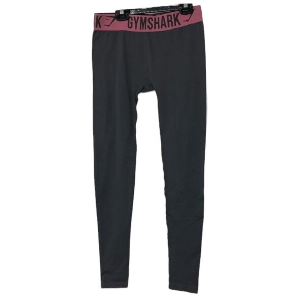 Gymshark fit leggings solid grey with pink waistband workout gym pants - Picture 4 of 15